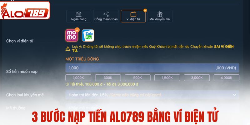 3 bước nạp tiền ALO789 bằng ví điện tử