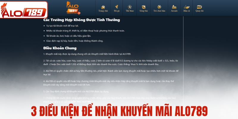 3 điều kiện để nhận khuyến mãi ALO789